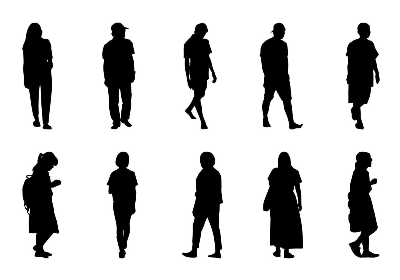 conjunto de caminhada de silhueta de pessoas, coleção de vetores de mulheres e homens de sombra