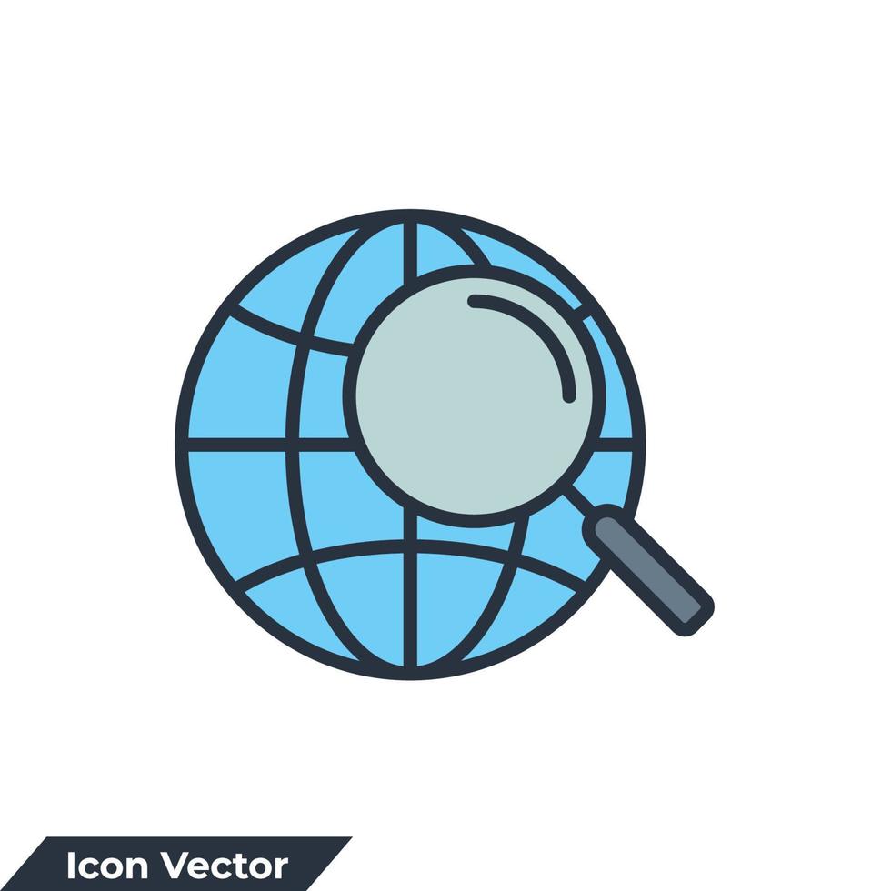 pesquisa globo ícone logotipo ilustração vetorial. ampliar o modelo de símbolo do globo para coleção de design gráfico e web vetor