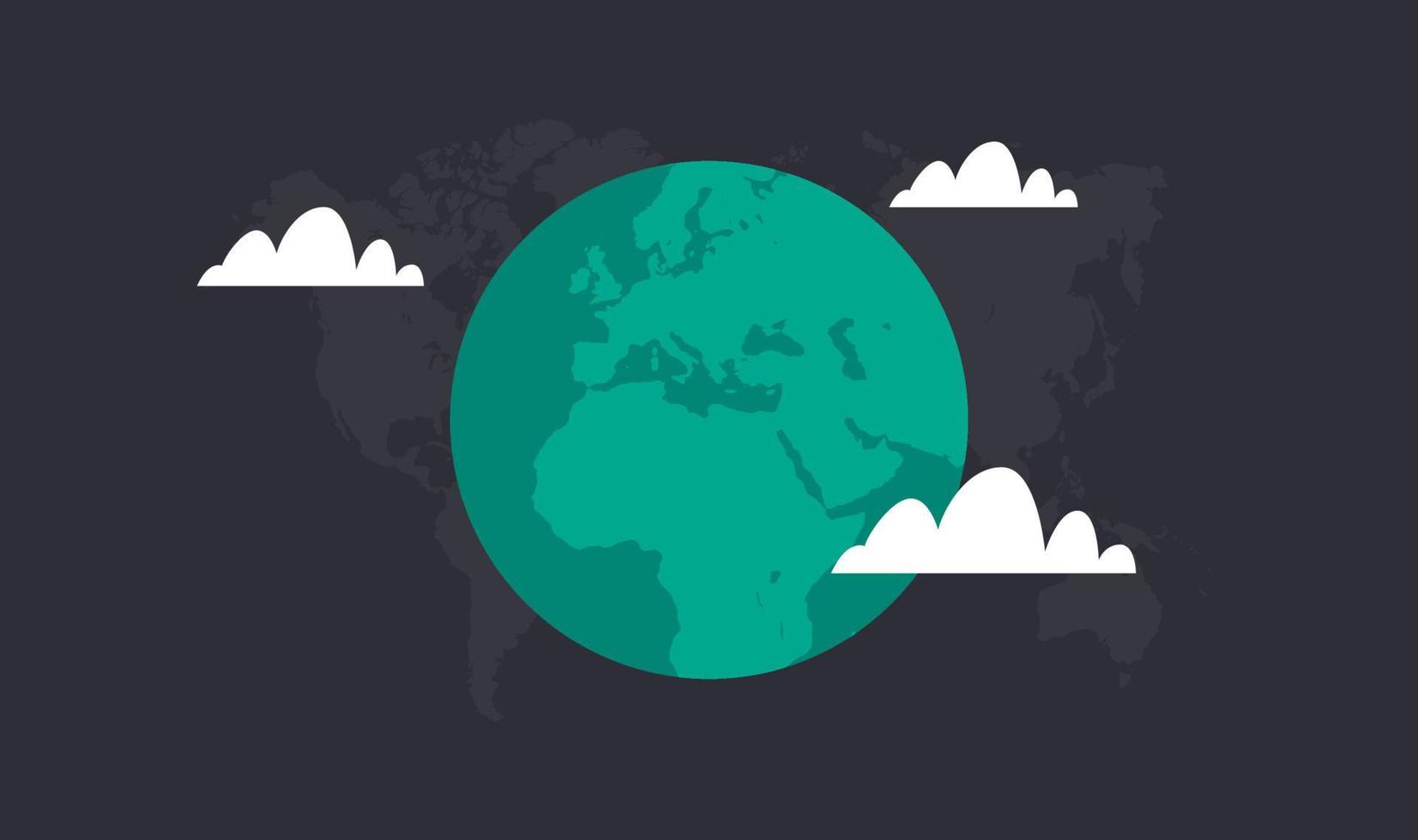 planeta Terra e mapa do mundo ilustração em vetor plana.