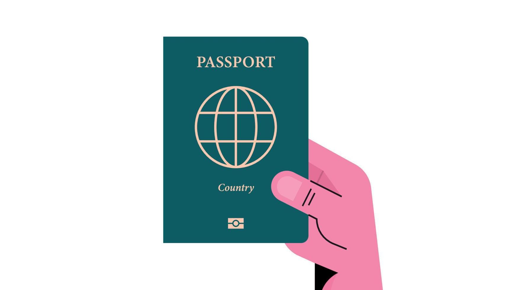 mão humana segurando passaporte internacional e ilustração vetorial plana de identidade de viagem. vetor