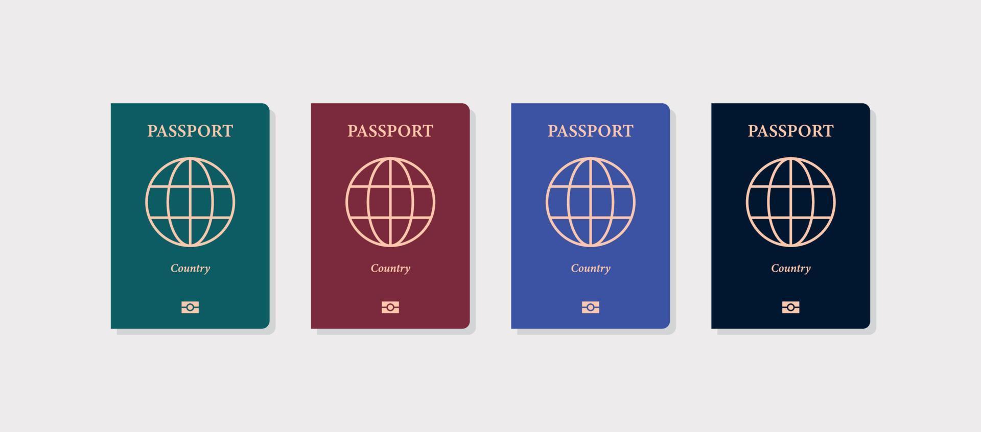 variedade de passaportes internacionais e passaporte diferente na ilustração vetorial plana de fundo branco. vetor