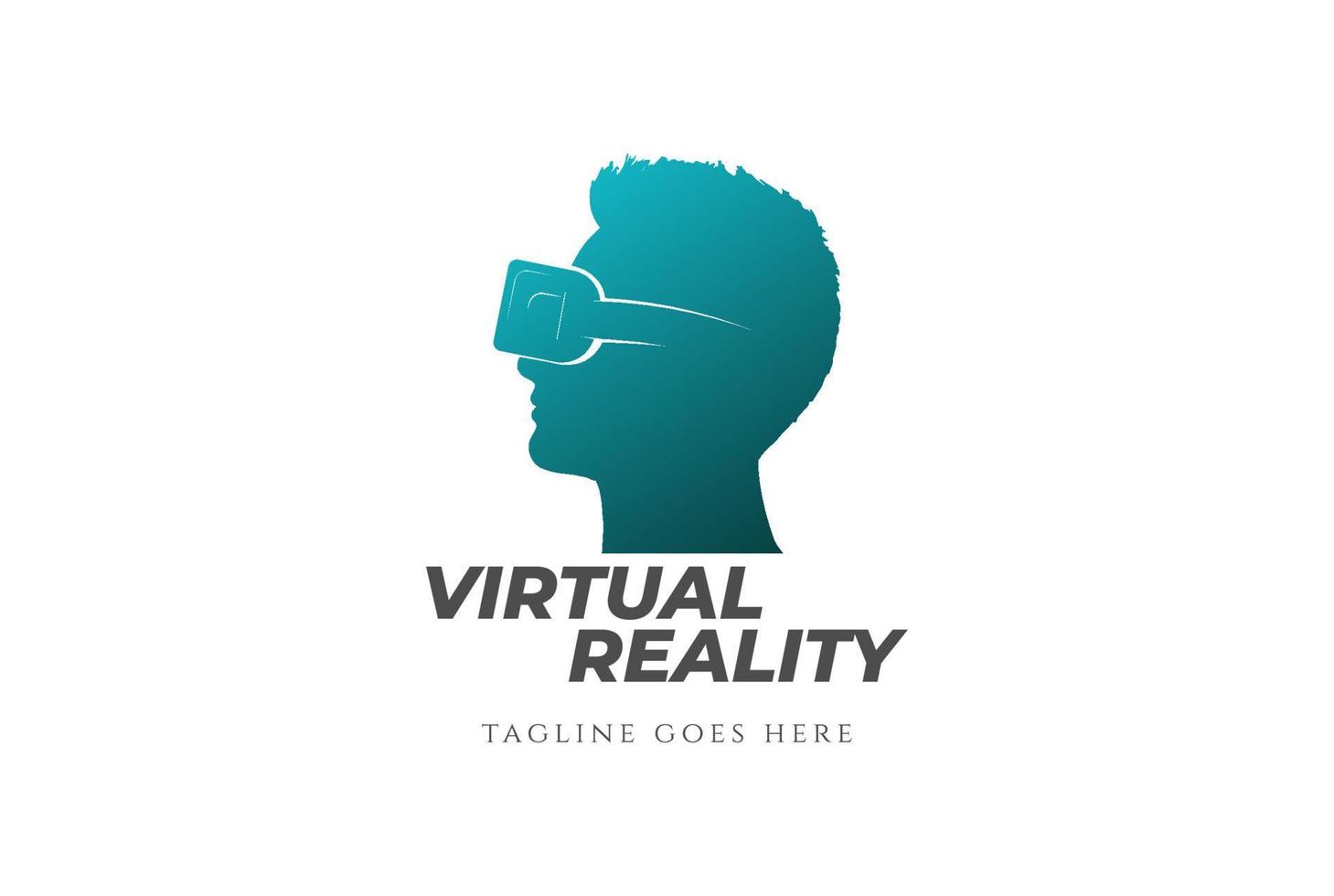 cabeça masculina de homem com óculos de realidade virtual para vetor de design de logotipo de tecnologia