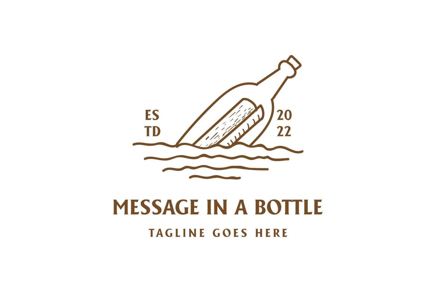 mensagem flutuante vintage retrô em um vetor de design de logotipo de mar de lago de rio de garrafa