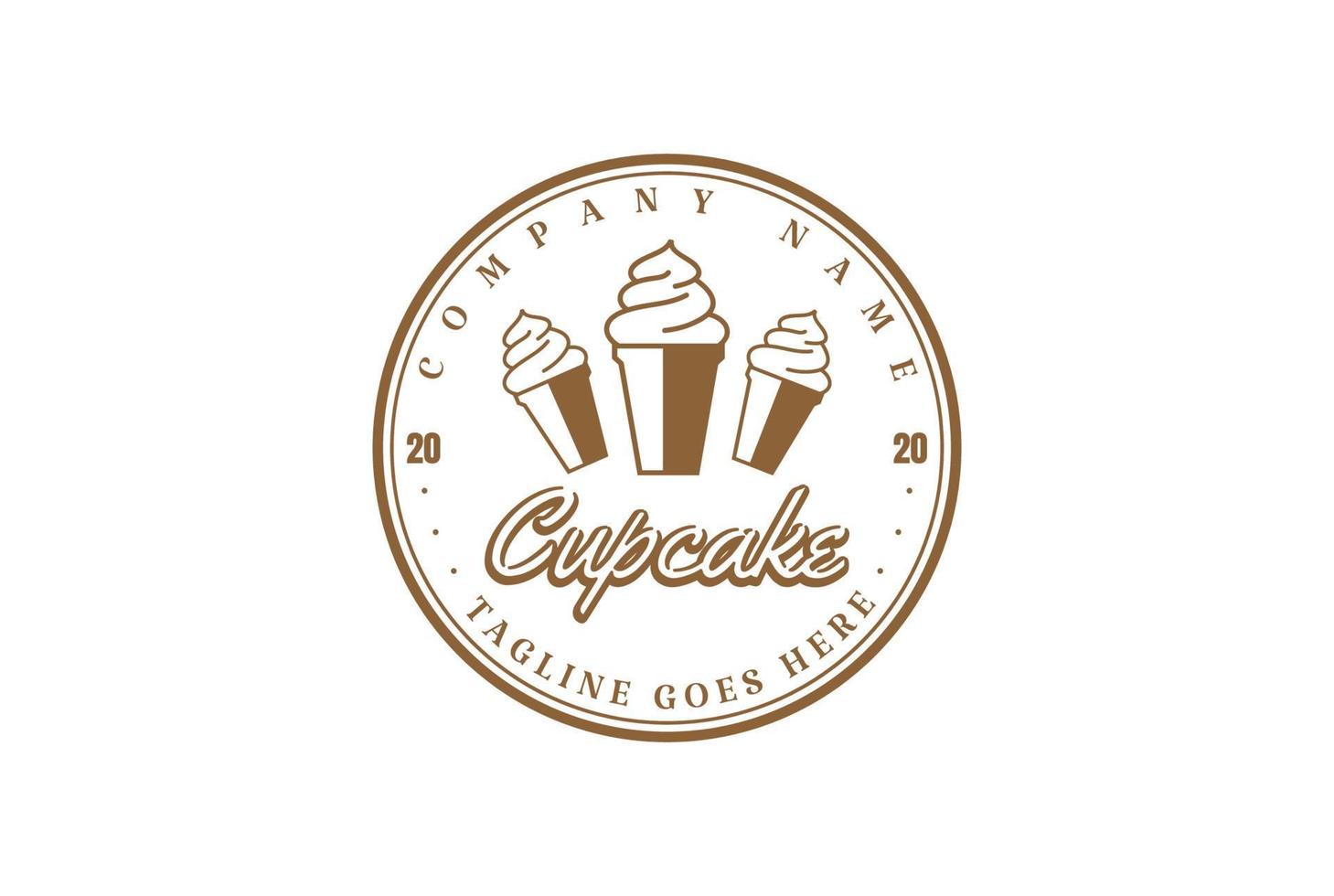 cupcake retrô vintage ou emblema de sorvete emblema rótulo carimbo vetor design de logotipo