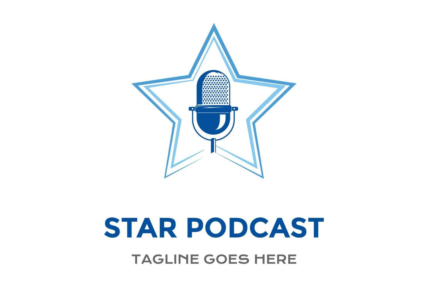 estrela simples azul com microfone de microfone para vetor de design de logotipo de estúdio de gravação de rádio podcast