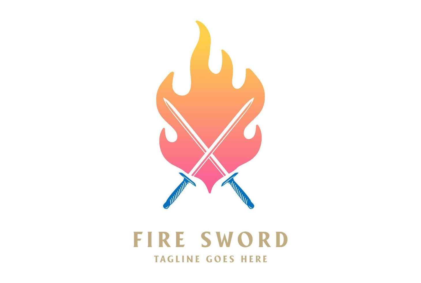 fogo de chama moderno com vetor de design de logotipo de arma de lâmina de espada