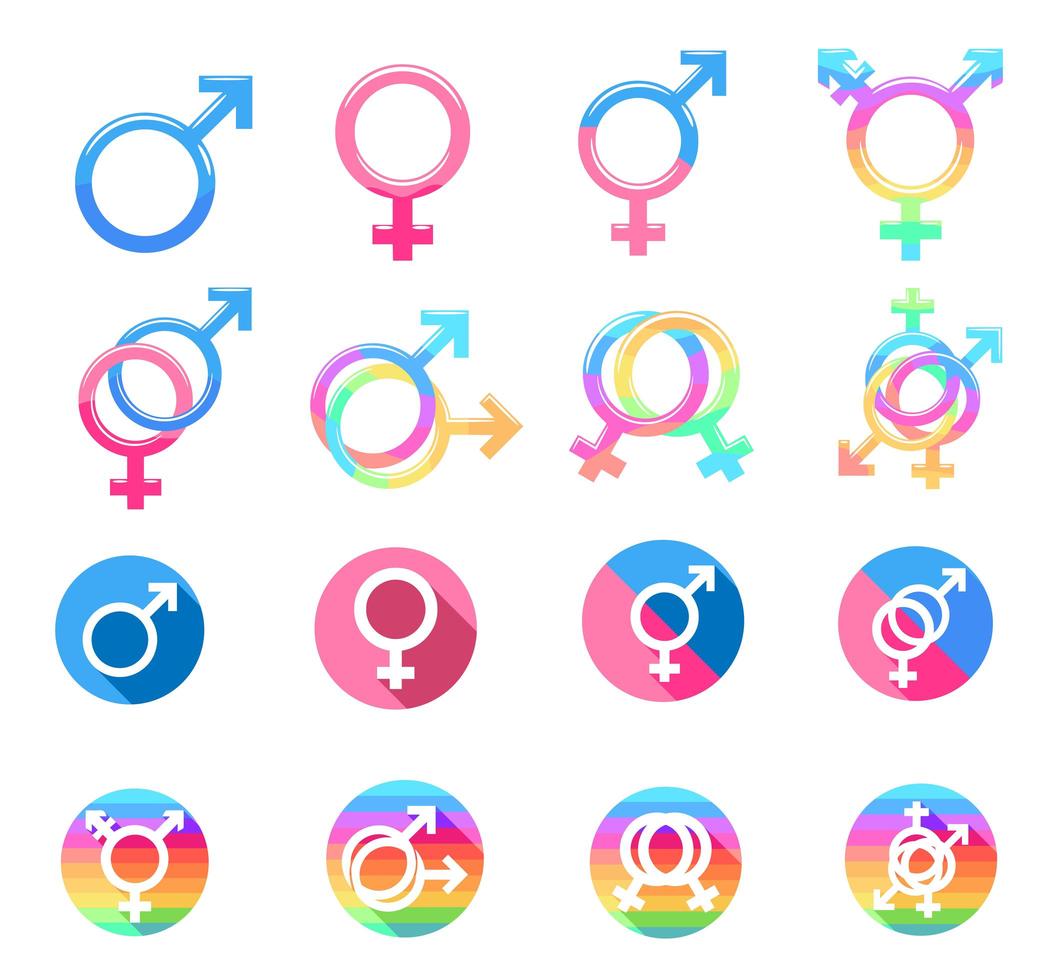 conjunto de símbolos de gênero colorido vetor