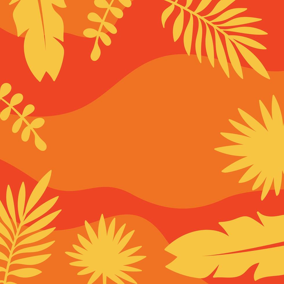 fundo abstrato de verão, moldura laranja com modelo de design de folhas tropicais para capas, impressão e mídia social. vetor