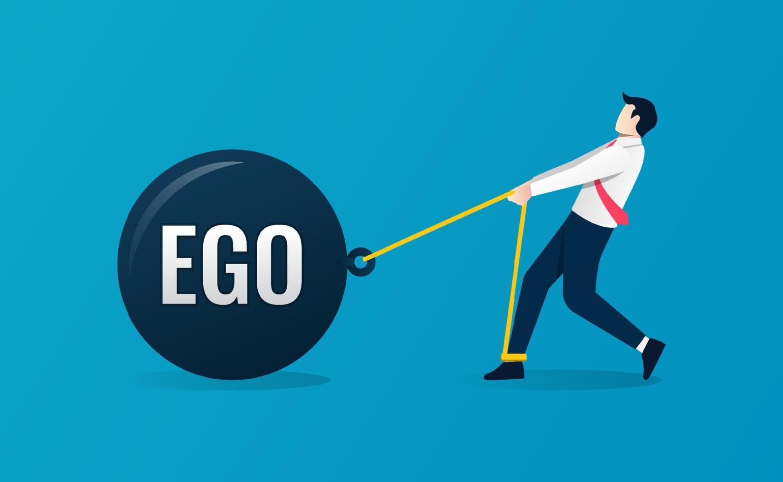 conceito de carga do ego. empresário tenta puxar seu ego. empresário enfrentando ego em seu caminho para o sucesso vetor