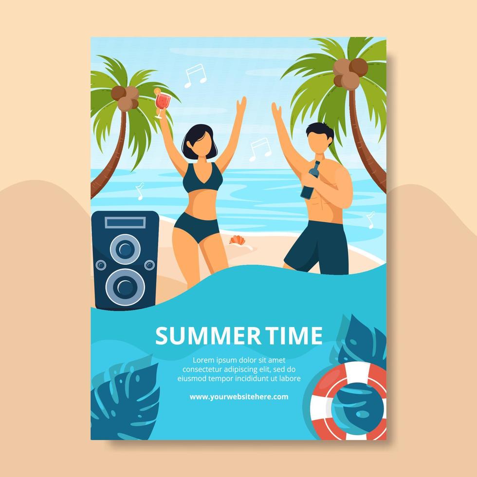 modelo de cartaz de festa de verão ilustração em vetor plano de fundo dos desenhos animados