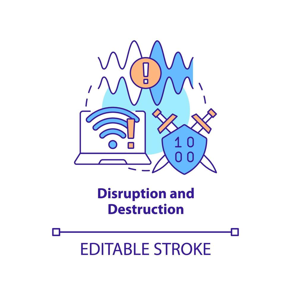 ícone do conceito de interrupção e destruição. sinal de interferência. guerra de informação tática idéia abstrata ilustração de linha fina. desenho de contorno isolado. traço editável. vetor