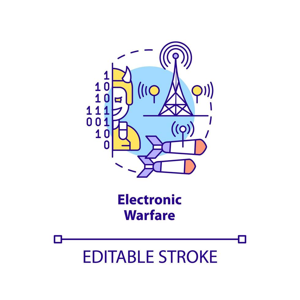 ícone do conceito de guerra eletrônica. ações militares. subárea de ilustração de linha fina de idéia abstrata de guerra de informação. desenho de contorno isolado. traço editável. vetor