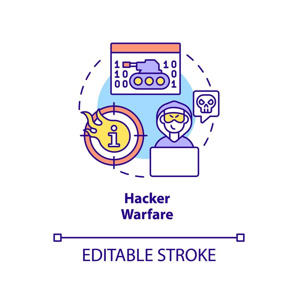 ícone do conceito de guerra de hackers. ataques digitais. subárea de ilustração de linha fina de idéia abstrata de guerra de informação. desenho de contorno isolado. traço editável. vetor