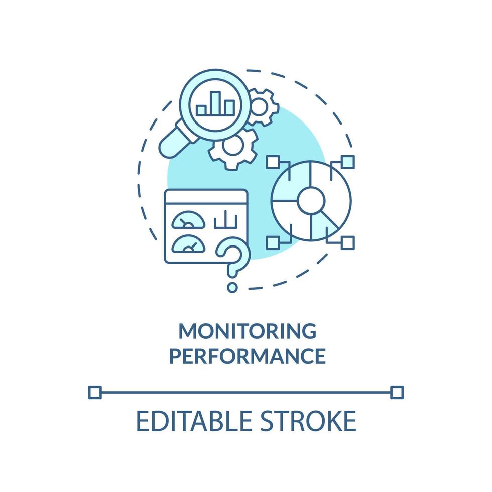 monitorando o ícone do conceito turquesa de desempenho. desafio comum enfrentando a ilustração de linha fina de ideia abstrata de negócios. desenho de contorno isolado. traço editável. vetor