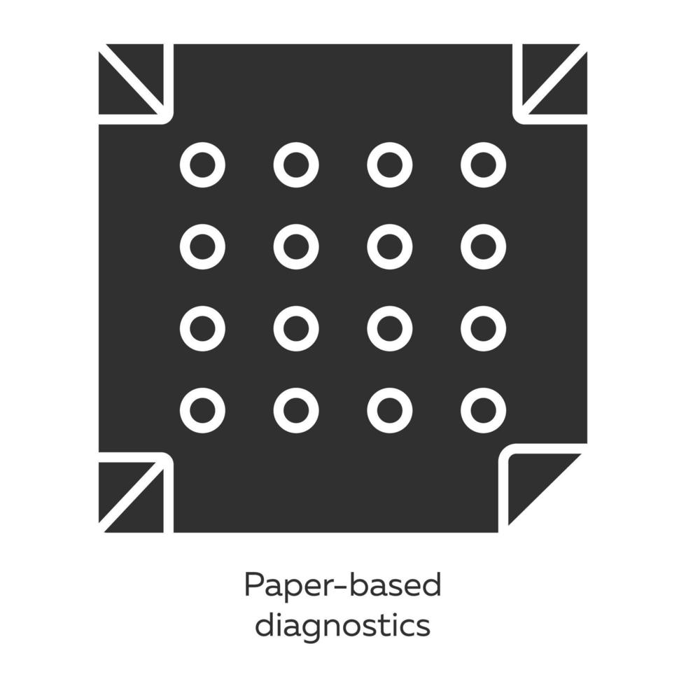 conjunto de ícones de glifo de diagnóstico baseado em papel. biossensor. diagnóstico no ponto de atendimento em ambientes miniaturizados. resultados de análises rápidas. biotecnologia. símbolos de silhueta. ilustração vetorial isolada vetor