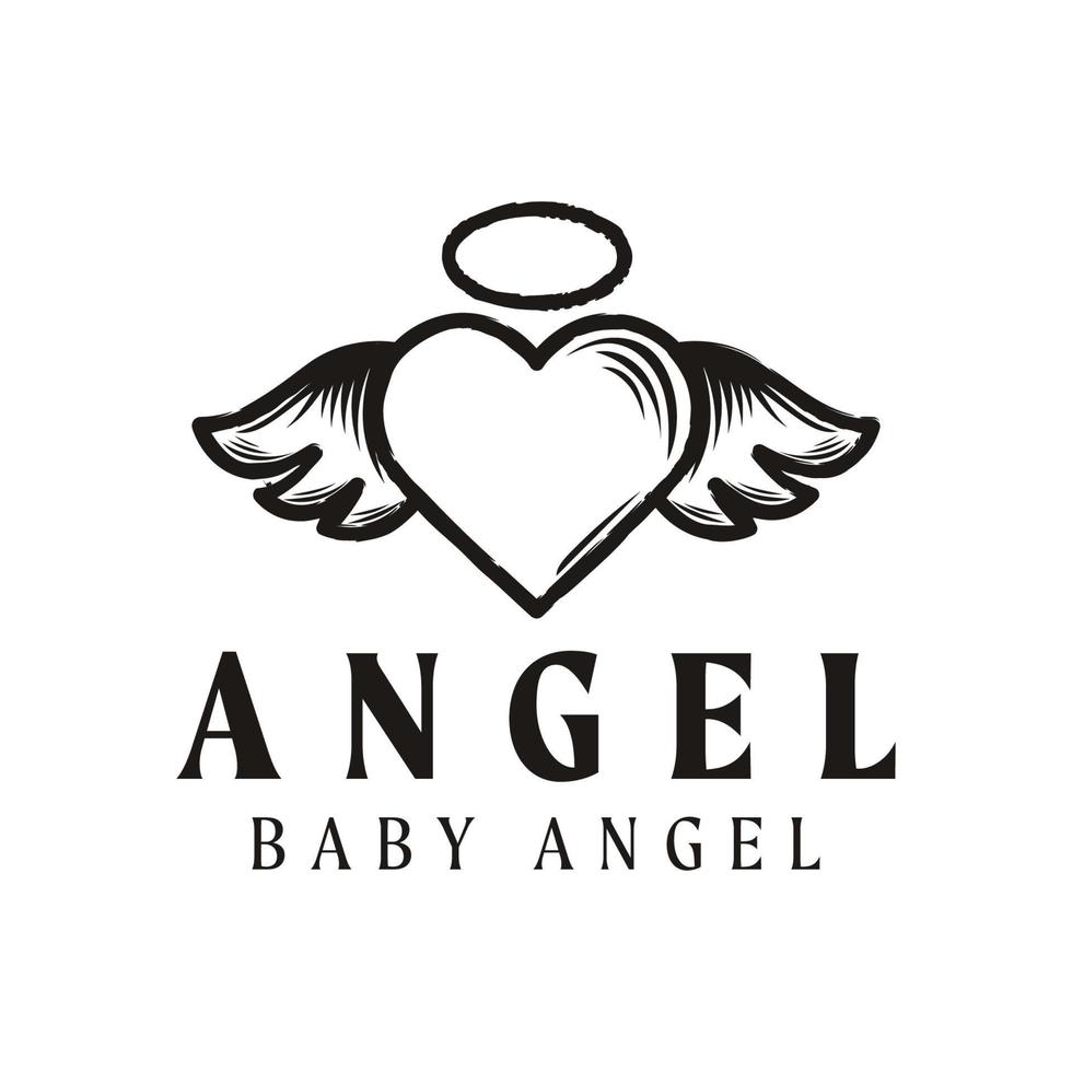 design de logotipo de asas de anjo retrô vintage vetor