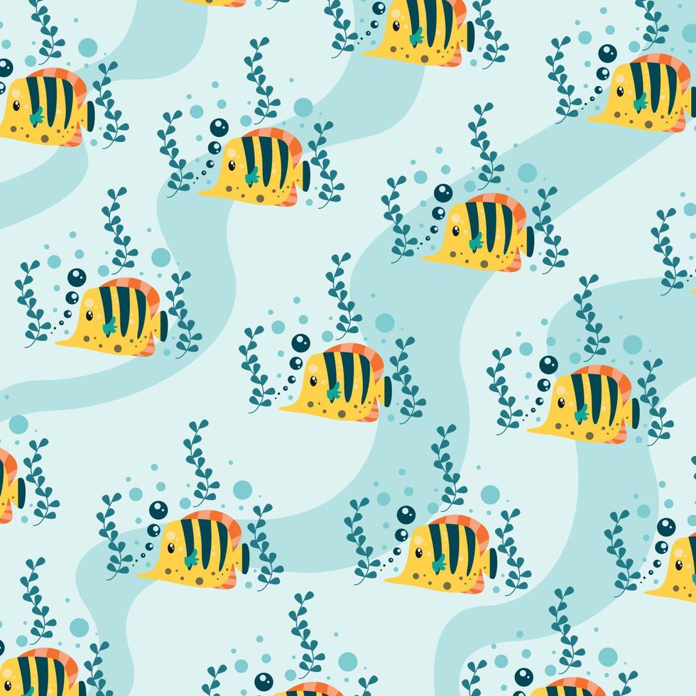 uma grande coleção de padrões sem emenda de peixes ornamentais bonitos. padrão sem emenda de bebê amarelo tang. ilustração vetorial vetor