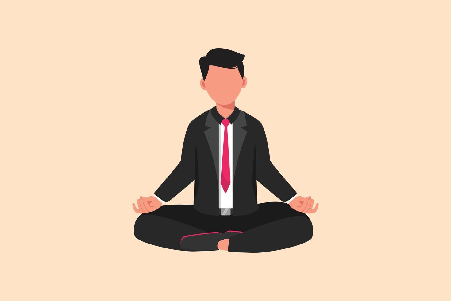 negócio plano desenho empresário relaxado fazendo ioga e descansando do trabalho ocupado. trabalhador de escritório sentado em pose de ioga, meditação, relaxante, acalme-se, gerencie o estresse. ilustração vetorial de desenho animado vetor