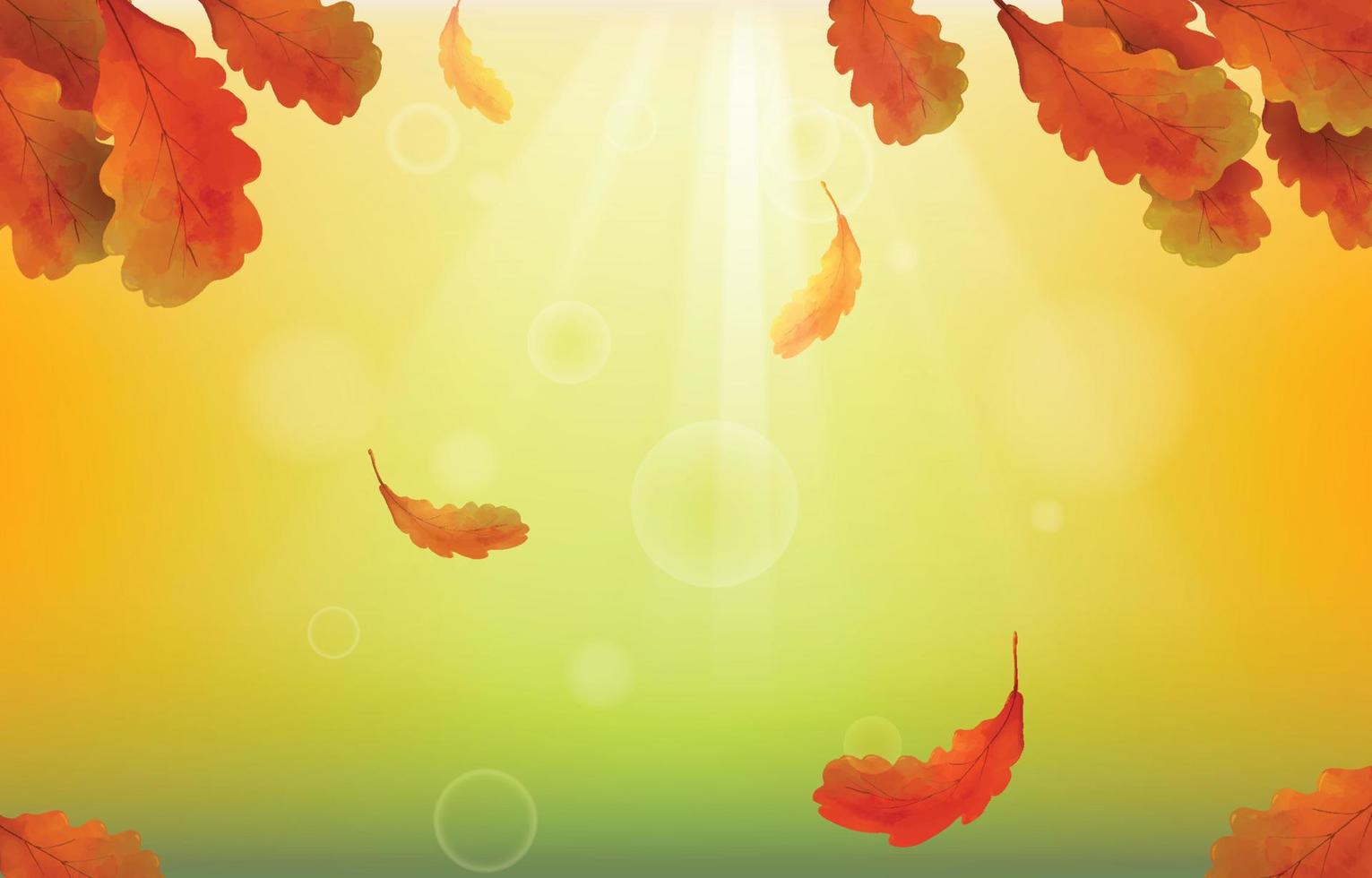 fundo de outono com folhas caídas e raios de sol vetor