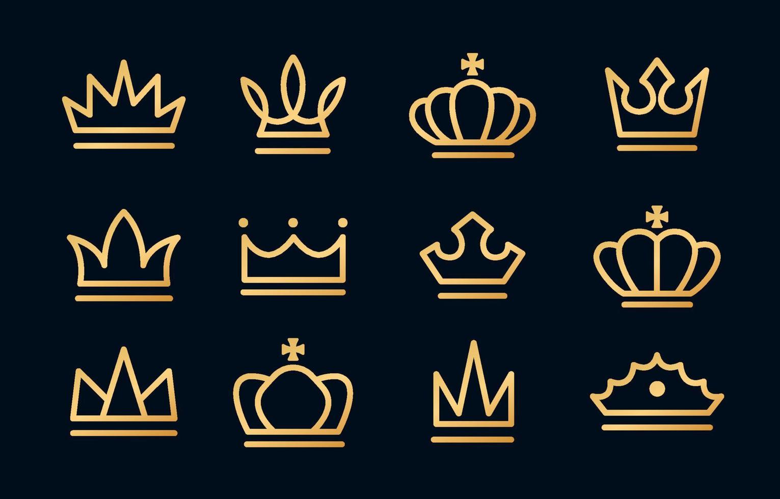 coleção de ícones de coroa de arte de linha vetor