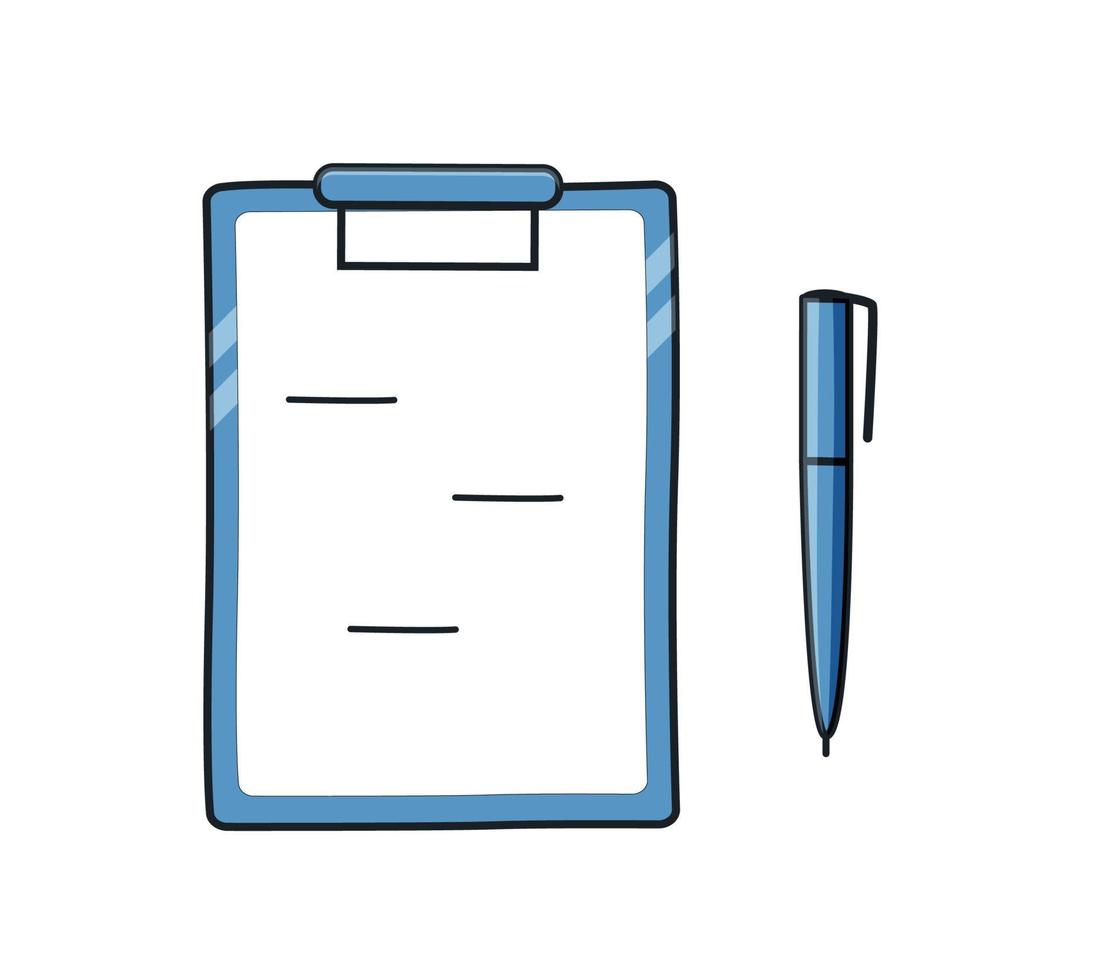 tablet com papel e caneta, suporte de ilustração vetorial doodle para papelaria ou papel de escritório vetor