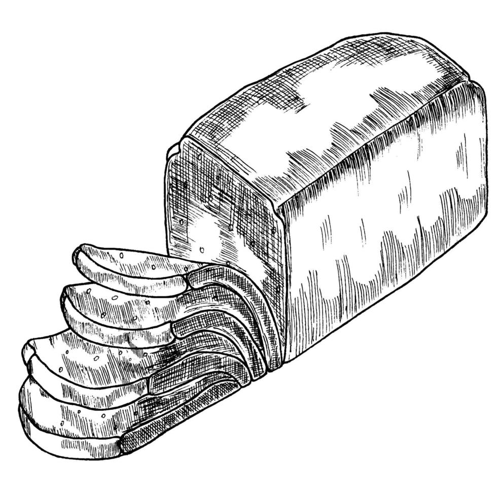 pão, ícone de padaria, pão de trigo fresco fatiado isolado no fundo branco vetor
