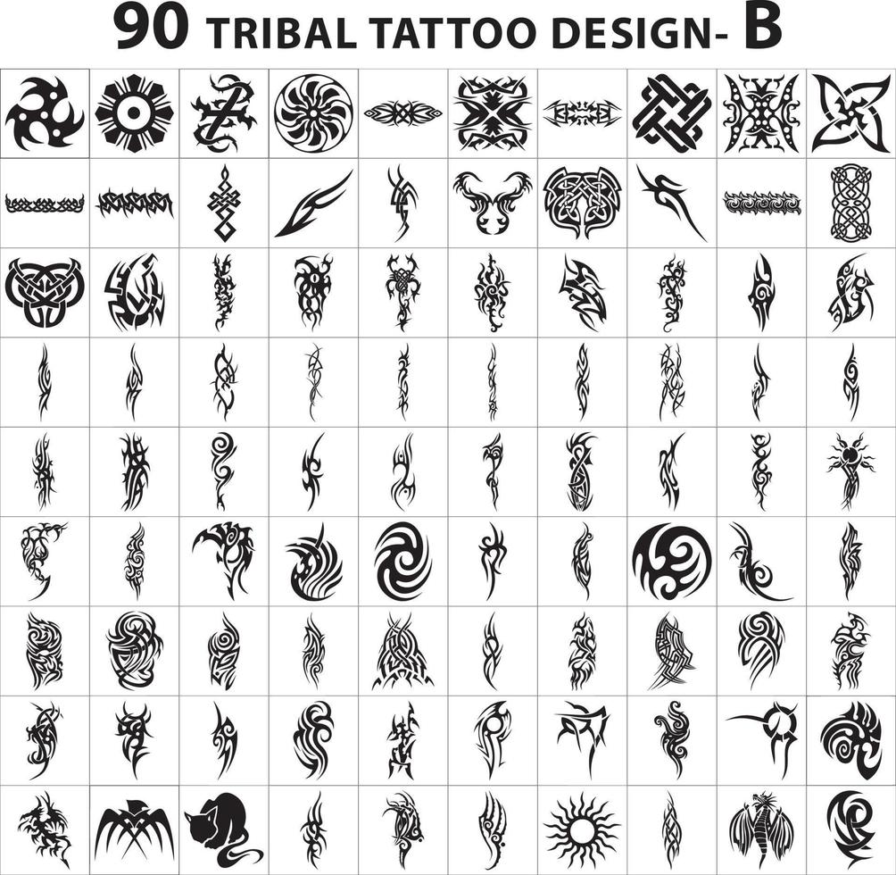 elemento de conjunto de vetores de pacote tribal de estilo de pele de coleção de design de tatuagem