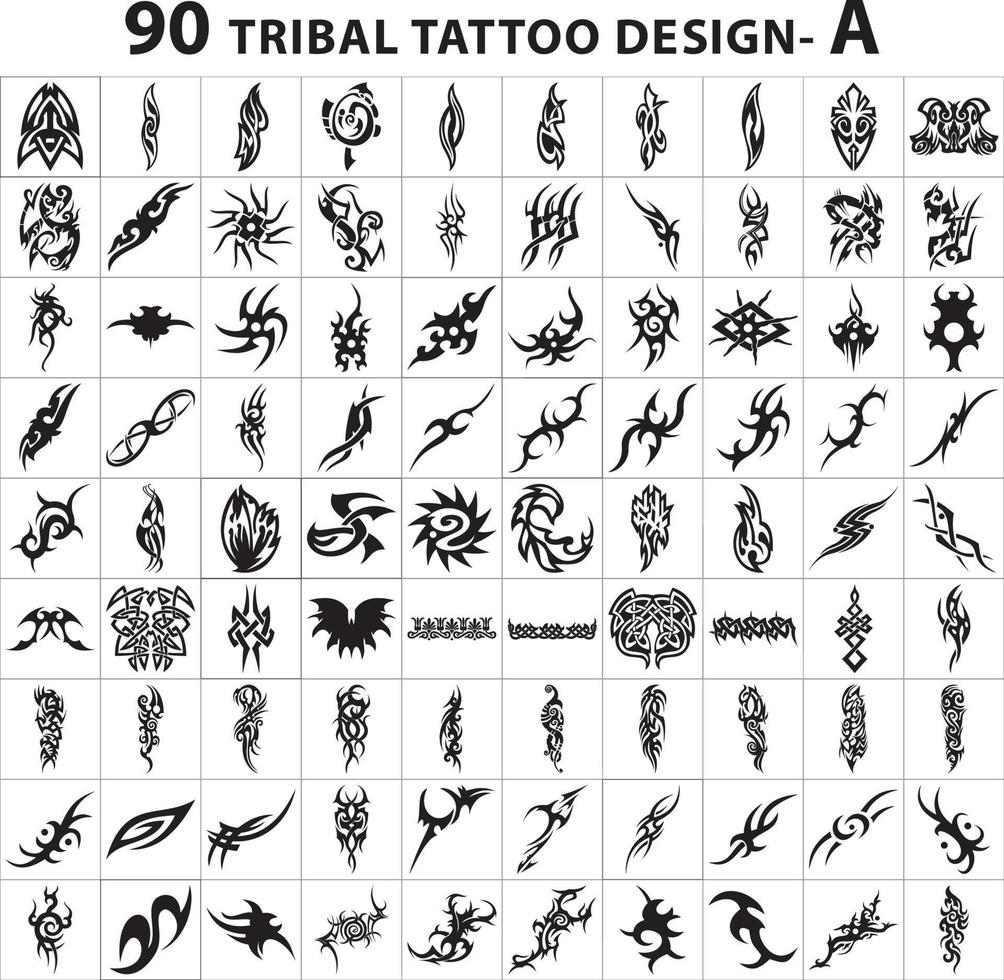 elemento de conjunto de vetores de pacote tribal de estilo de pele de coleção de design de tatuagem