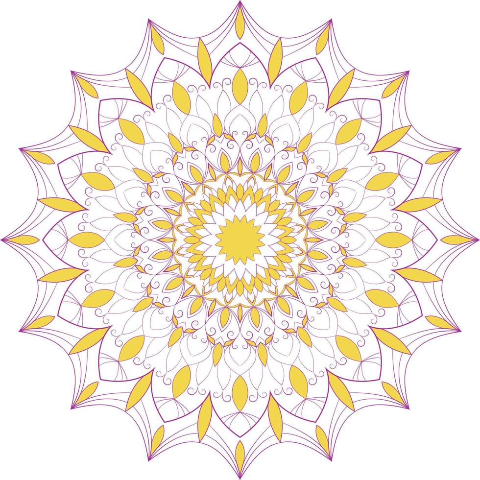 piscando vector colorir projeto ornamental mandala. amarelo e roxo. círculo e simétrico