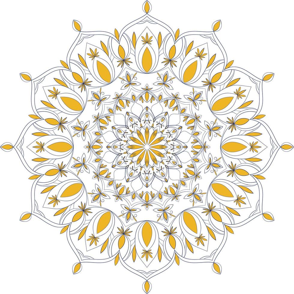 piscando vector colorir projeto ornamental mandala. linhas azuis coloridas e pétalas amarelas. círculo e simétrico