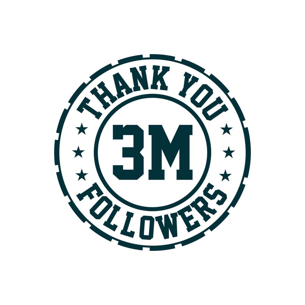 obrigado celebração de 3000000 seguidores, cartão de felicitações para 3 milhões de seguidores sociais. vetor