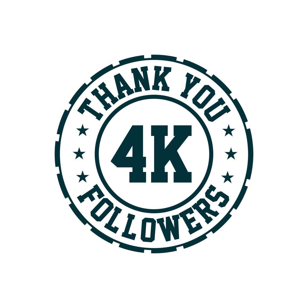 obrigado celebração de 4k seguidores, cartão de felicitações para 4000 seguidores sociais. vetor