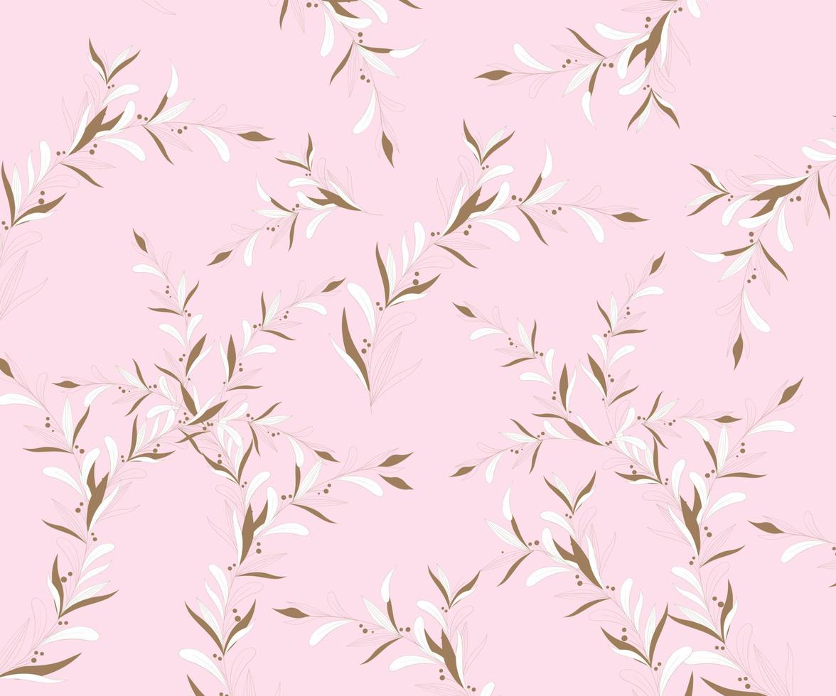fundo floral delicado. pequenas flores brancas e pontos em um fundo rosa. papel de parede, tecido para móveis, têxtil vetor
