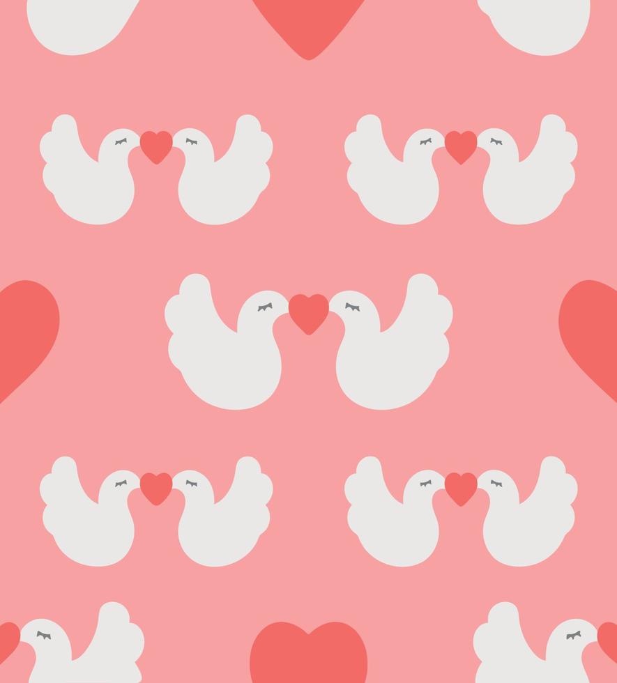 conceito de padrão de casamento com pombas e corações. imagem isolada no fundo rosa. fundo colorido. ilustração vetorial. objetos duplicados vetor
