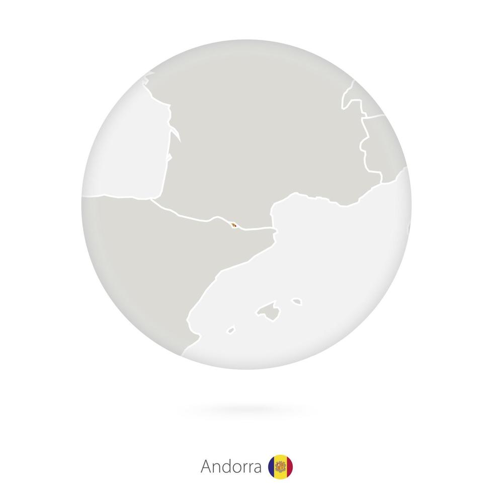 mapa de andorra e bandeira nacional em um círculo. vetor