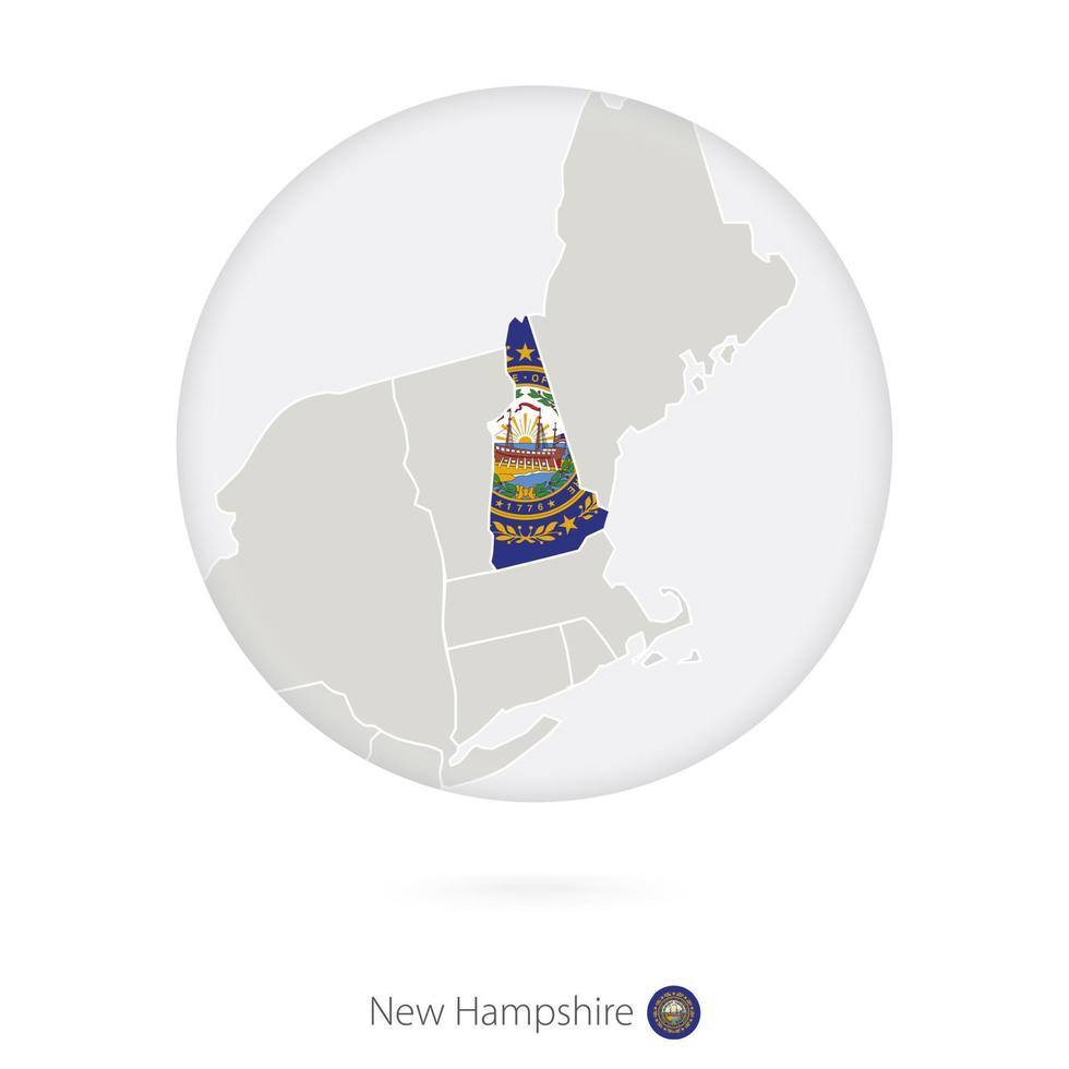 mapa do estado de New Hampshire e bandeira em um círculo. vetor