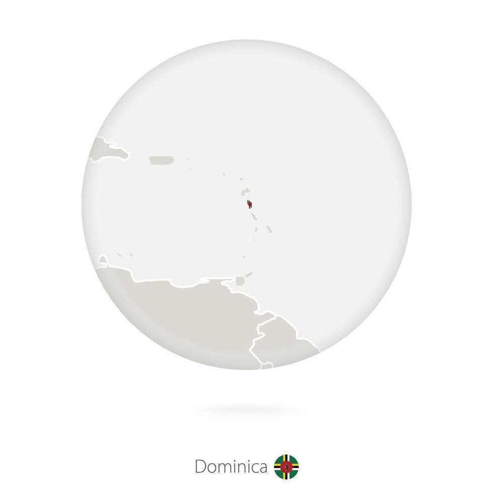 mapa da dominica e bandeira nacional em um círculo. vetor