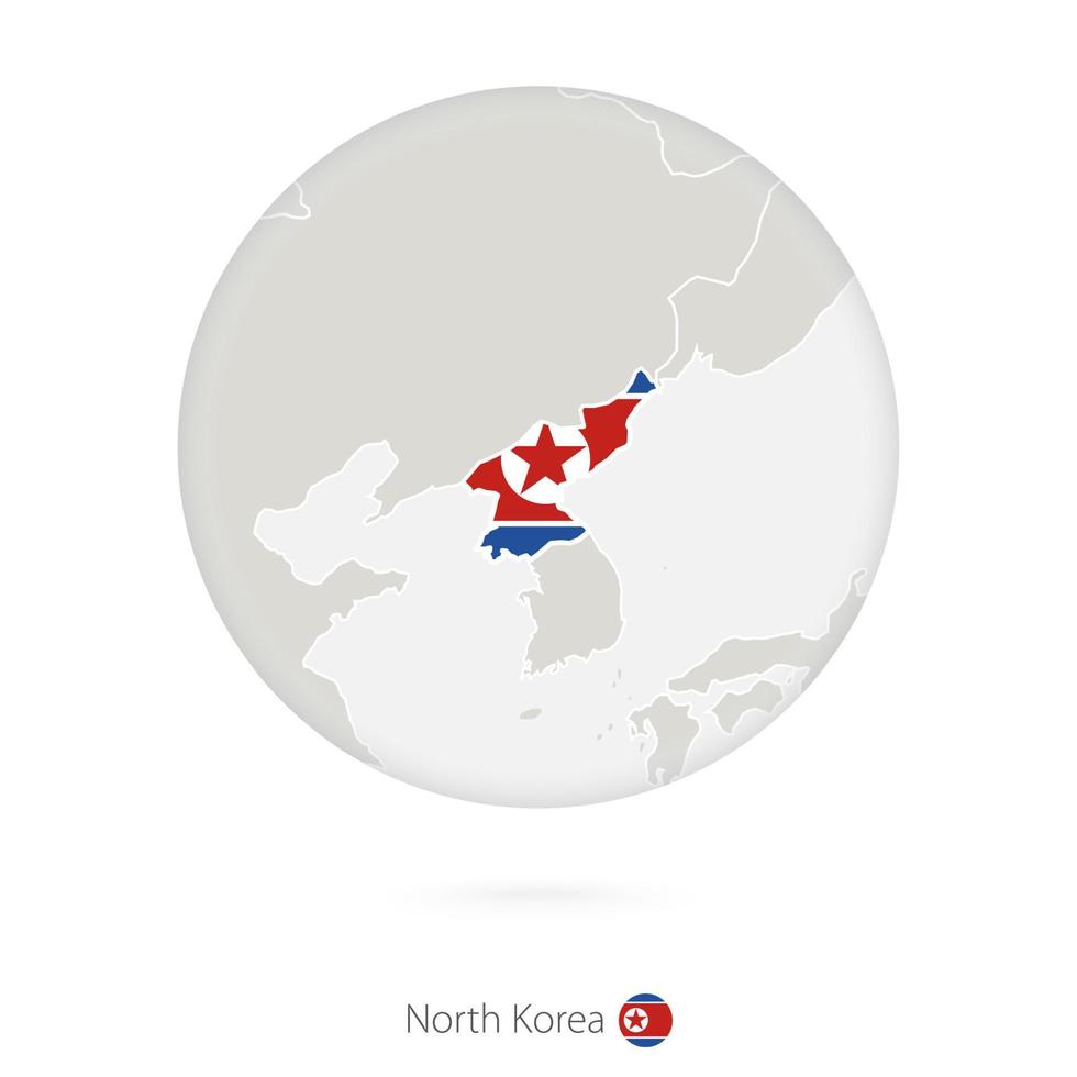 mapa da coreia do norte e bandeira nacional em um círculo. vetor