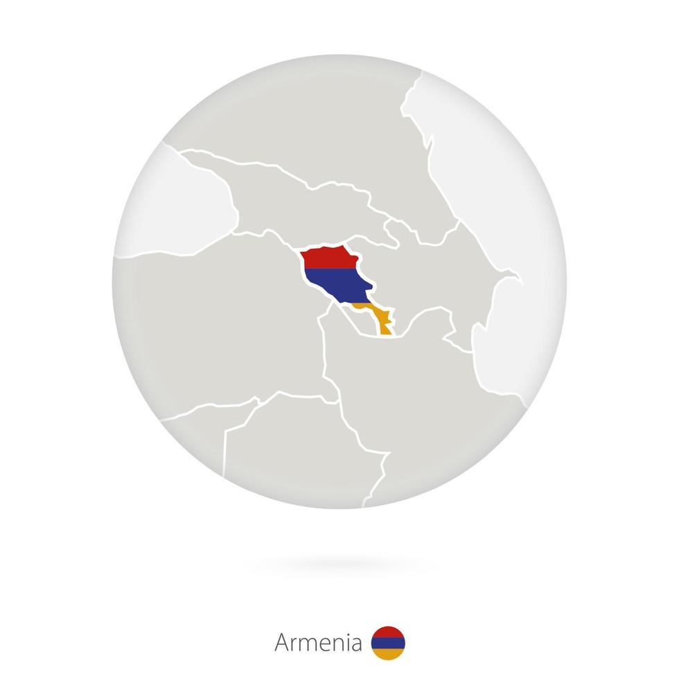 mapa da armênia e bandeira nacional em um círculo. vetor