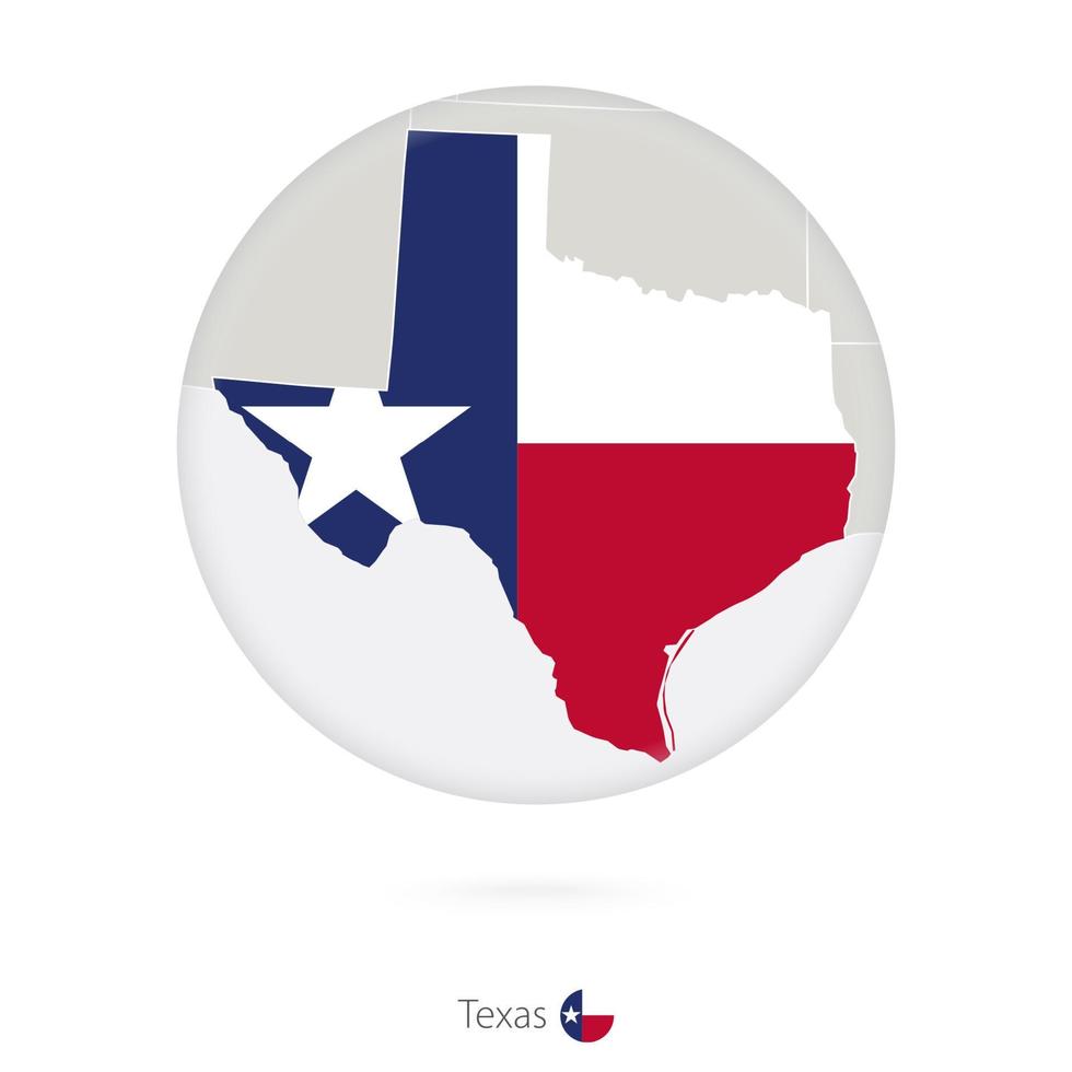 mapa do estado do texas e bandeira em um círculo. vetor