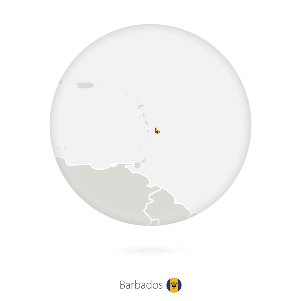 mapa de barbados e bandeira nacional em um círculo. vetor