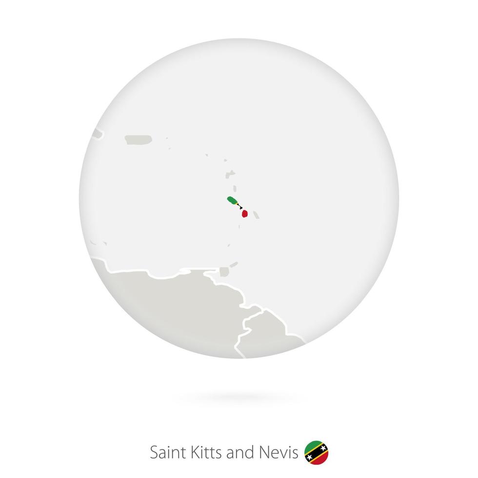 mapa de saint kitts e nevis e bandeira nacional em um círculo. vetor