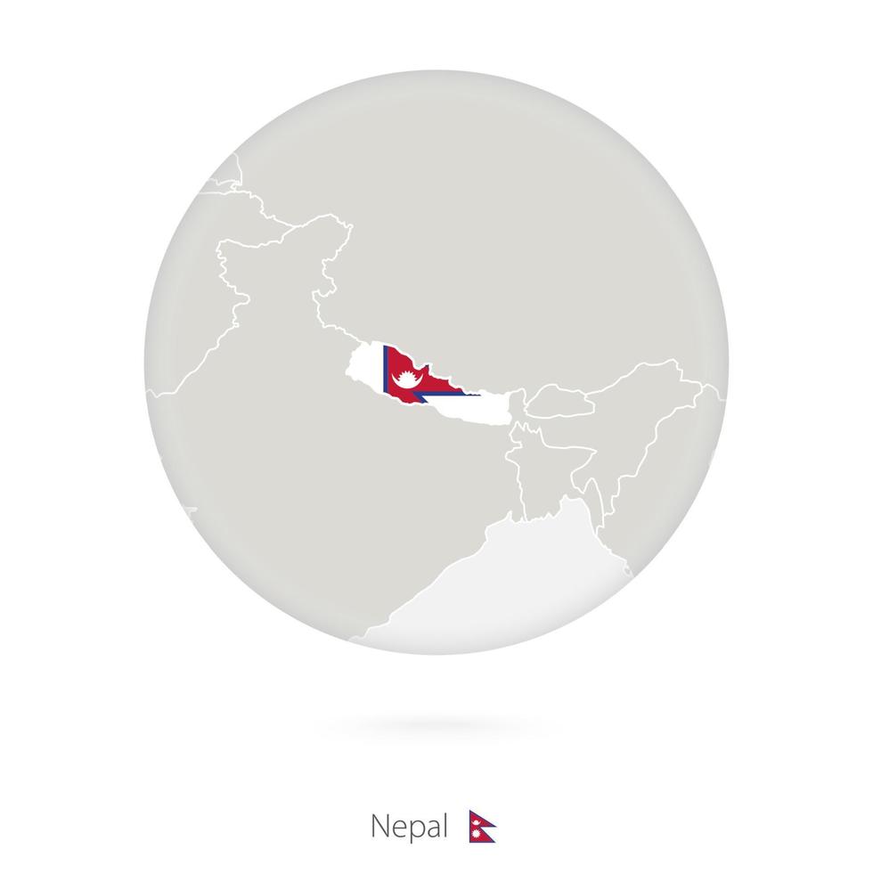 mapa do nepal e bandeira nacional em um círculo. vetor