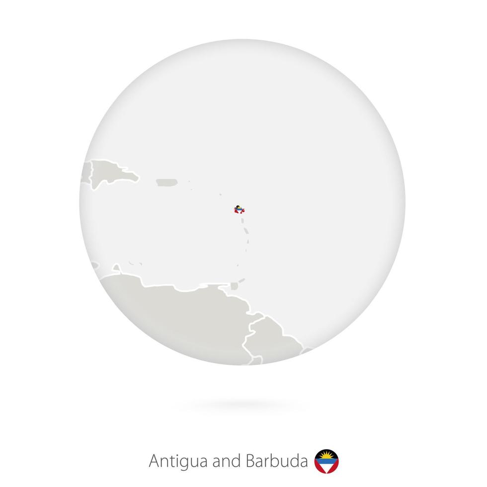 mapa de antígua e barbuda e bandeira nacional em um círculo. vetor