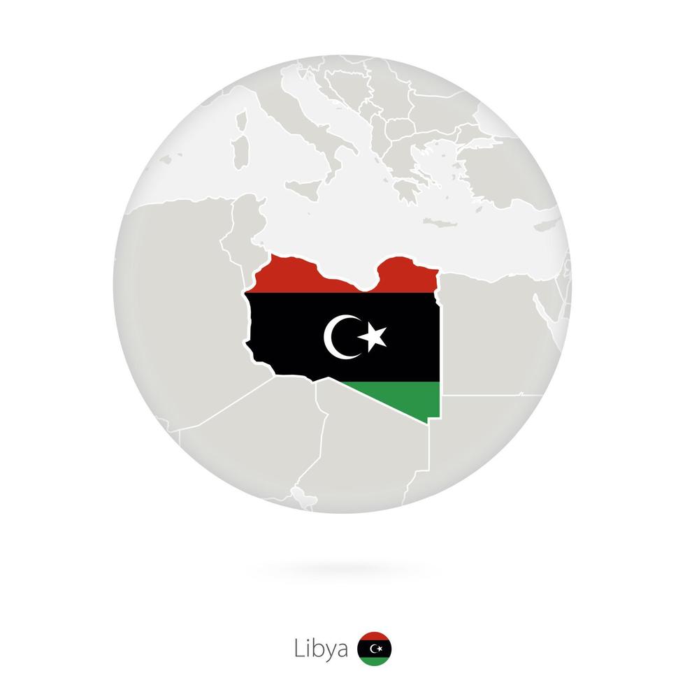 mapa da Líbia e bandeira nacional em um círculo. vetor