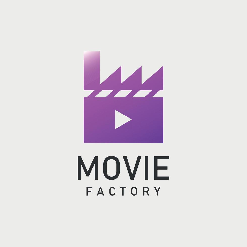 logotipo da empresa de edição de filme e vídeo com forma de badalo roxo vetor