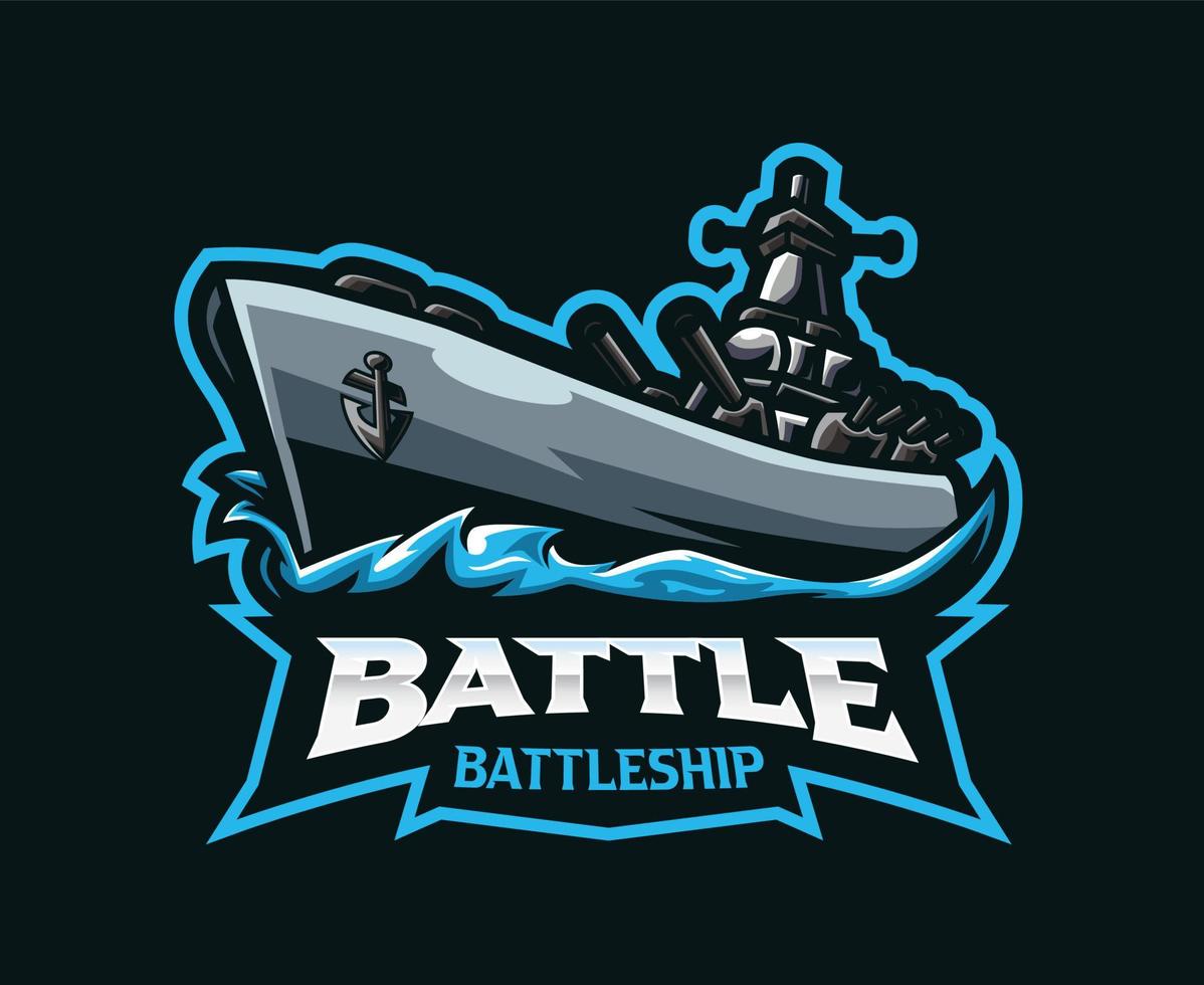 design de logotipo de mascote de navio de guerra vetor