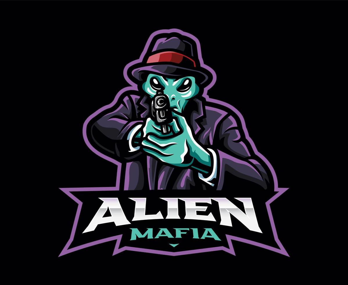 design de logotipo de mascote de máfia alienígena vetor