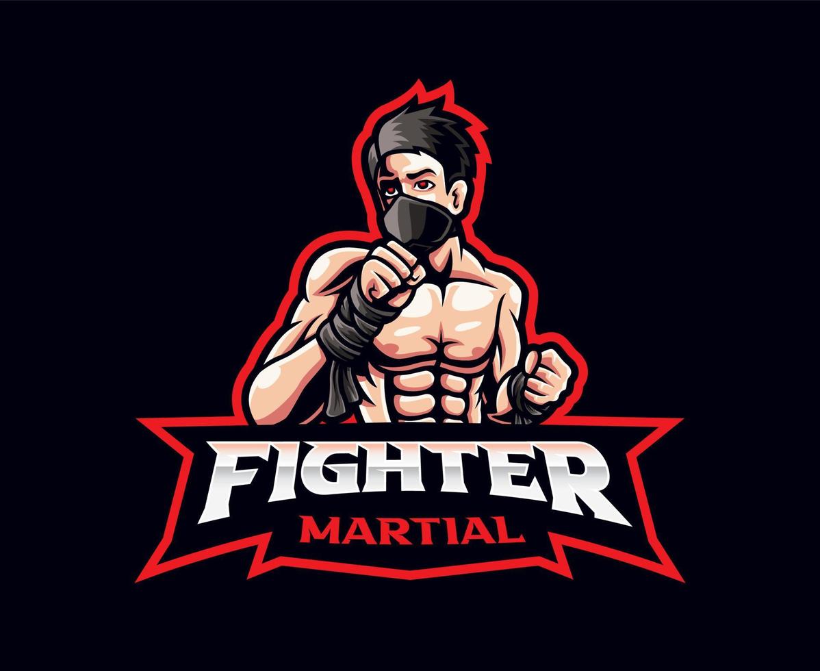 design de logotipo de mascote de artes marciais mistas de lutador vetor