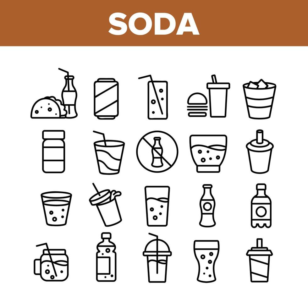 conjunto de ícones de coleção de bebidas soda aqua vetor